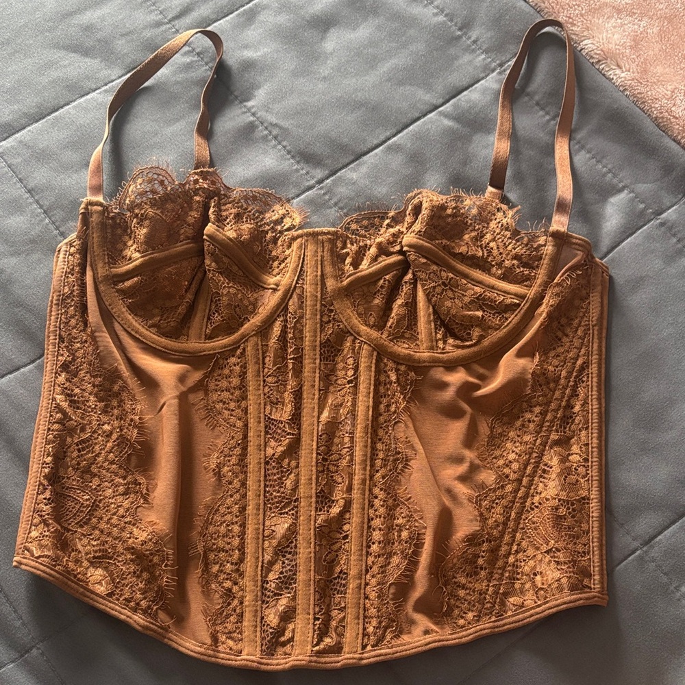 SHEIN Brown Lace Bustier Top